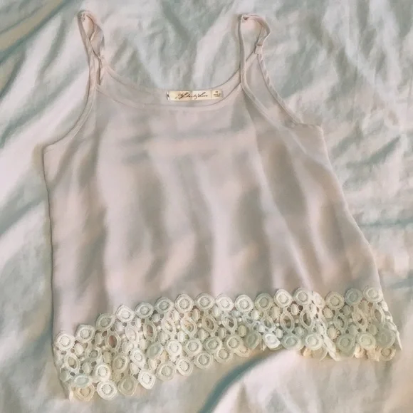 Xs small beige top blouse fringe lace - Picture 1 of 3